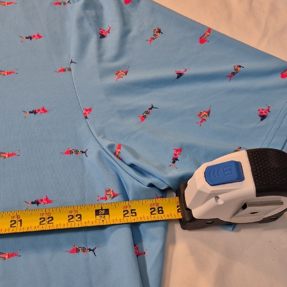 SCALES 3X Golf Polo Short Sleeve Shirt Blue and Pink Tropical Fish Pattern - Picture 5 of 16